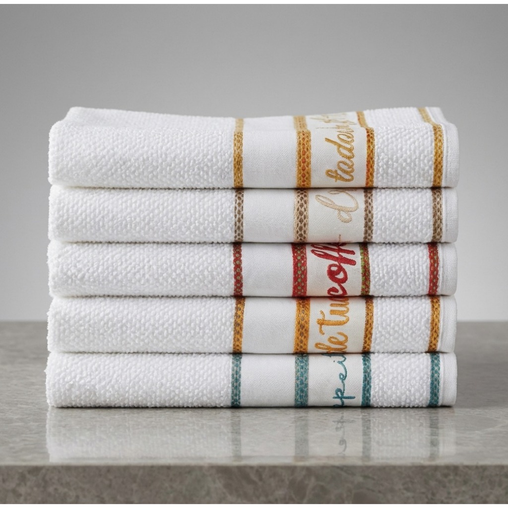 Kit 5 Panos de Prato Copa 45x70 Jacquard Atoalhado Toalha De Cozinha