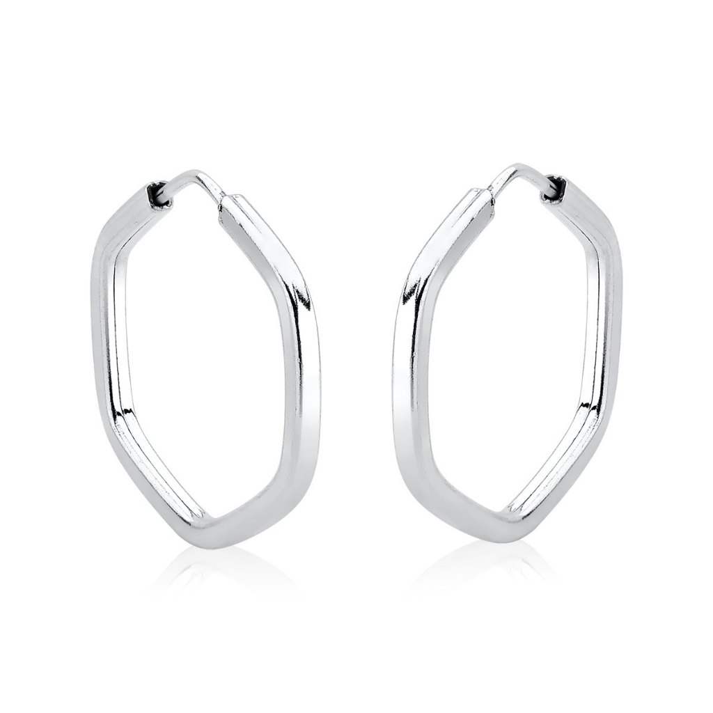 Brinco argola prata 925 hexagono 18mm
