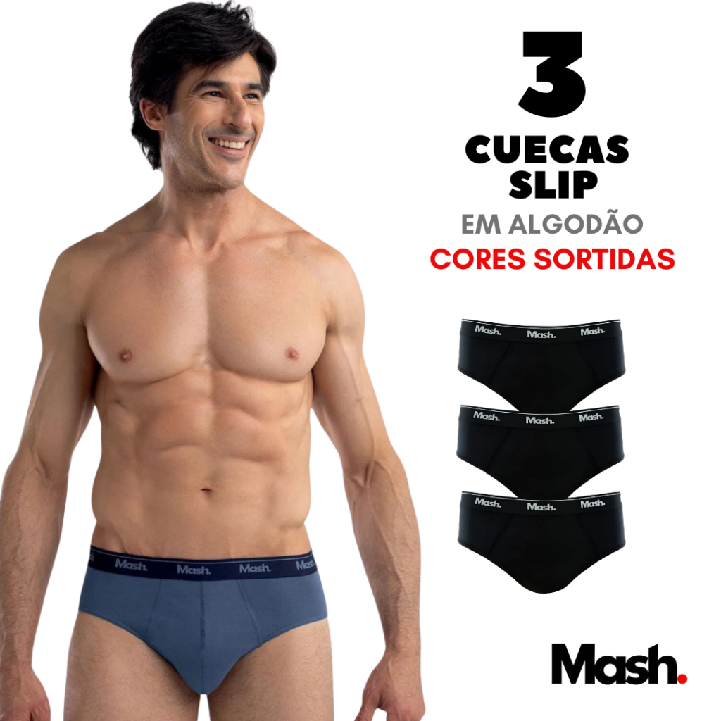 Kit 3 Cuecas Slip em Algodão Mash Original 010.04 Cores Sortidas em Oferta na Shopee