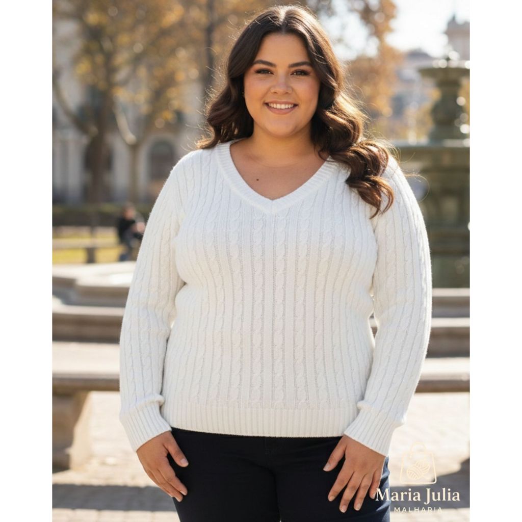 Blusa Feminina Tricot Plus Size Manga Longa Detalhe em Trança Tricô Moda Inverno em Oferta na Shopee