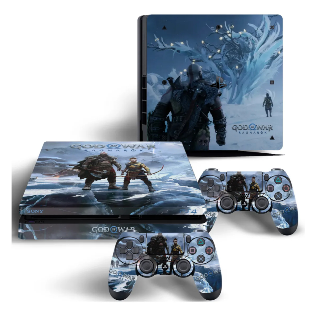 Skin Adesive Pro para Playstation 4 slim - God of war ragnarok - com skins para os controles