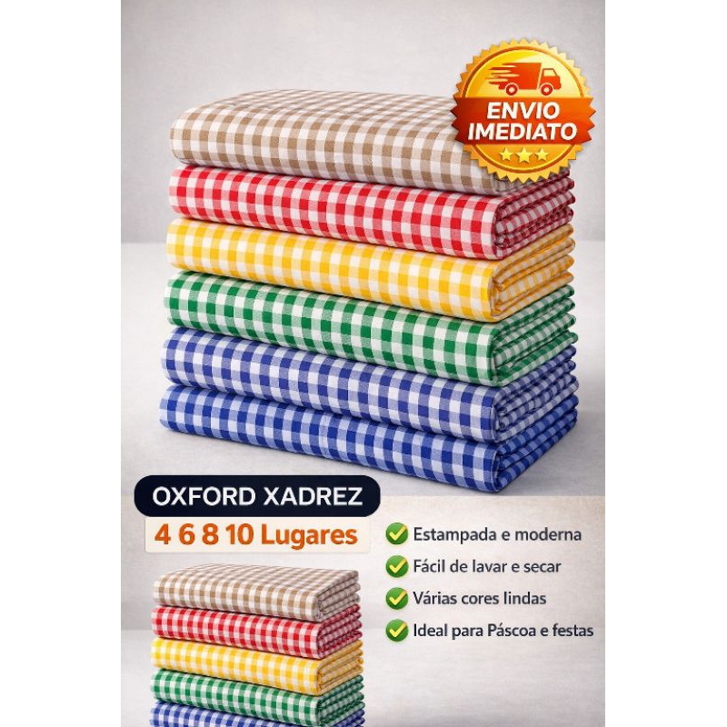 Toalha de Mesa Xadrez Oxford – Pascoa e Festa Junina – 4, 6, 8 e 10 Lugares – Várias Cores