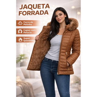 Jaqueta Feminina de Inverno - Peluciada com  Capuz Fox 🦊 Lançamento! em Oferta na Shopee