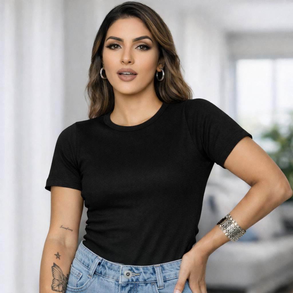 Kit 2 Blusa Feminina Estilosa Ribana Canelada Tendência Verão