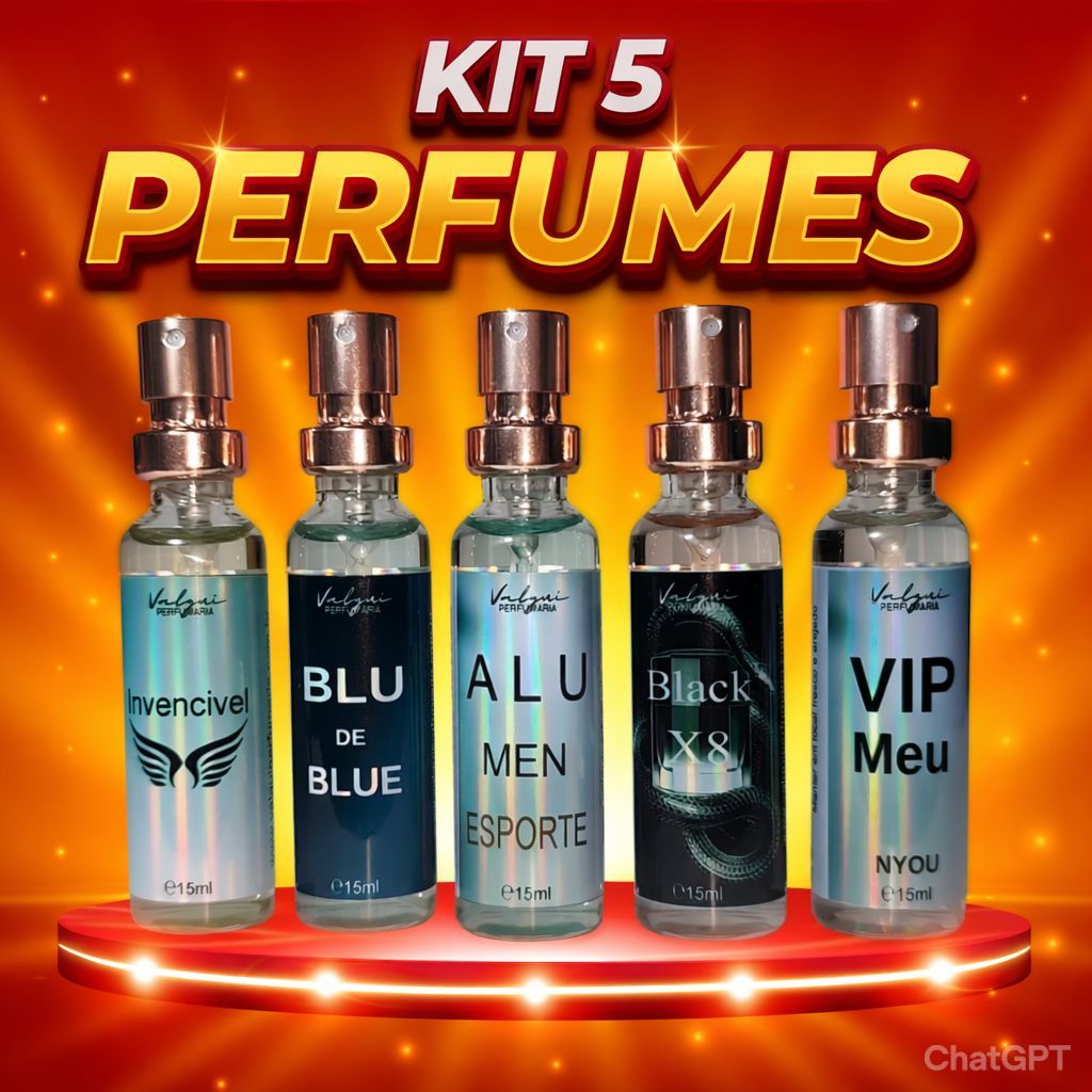 Kit 5 Perfumes Femininos e Masculino 15ml – Fragrâncias Inspiradas Importadas | Alta Fixação