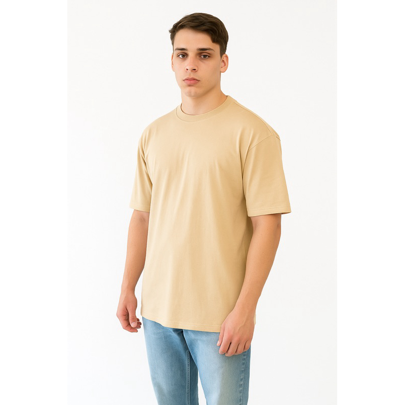 Camiseta Oversized Masculina Lisa Streetwear Algodão Premium Gola de ribana Lisa Preta off areia bege