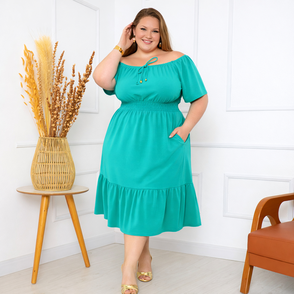 Vestido Ciganinha Plus Size Ombro a Ombro Duna Premium com Forro e Lastex na Cintura G1 ao G4 em Oferta na Shopee