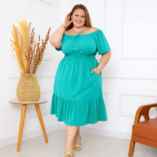 Vestido Ciganinha Plus Size Ombro a Ombro Duna Premium com Forro e Lastex na Cintura G1 ao G4 em Oferta na Shopee
