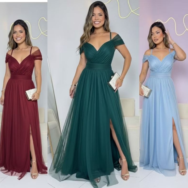 vestido femenino de festa com brilho e sem brilho ideal para casamentos convidadas aniversario (F)