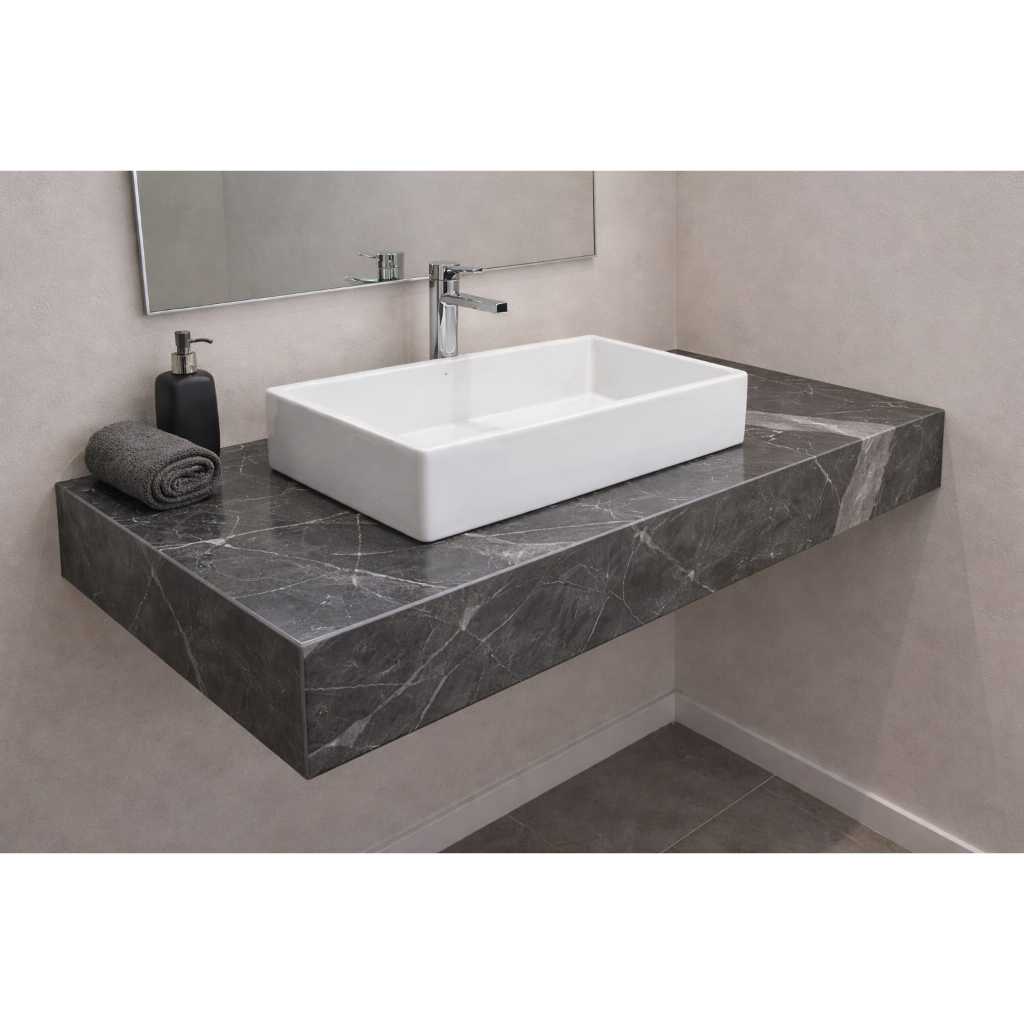 Bancada Banheiro Porcelanato Calacata Black Luxo 60 70 CM Para Cuba de Sobrepor