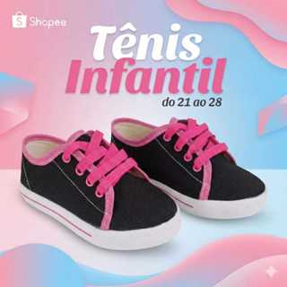 Tênis Infantil Menina  Preto com detalhes Pink com Cadarço Confortável Casual Escolar. em Oferta na Shopee