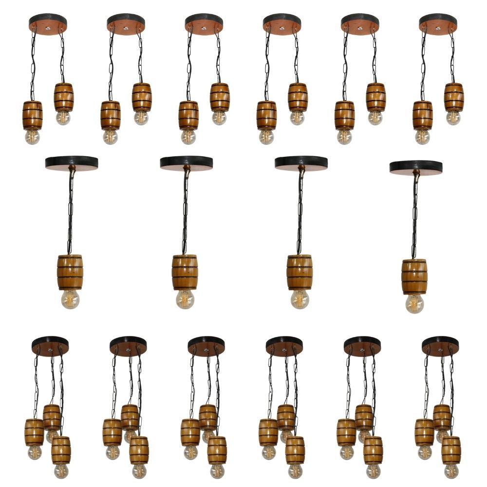 Kit 16 Luminárias Pendentes Com Barril Clássico Retrô Para Decoração E Iluminação - Cerejeira