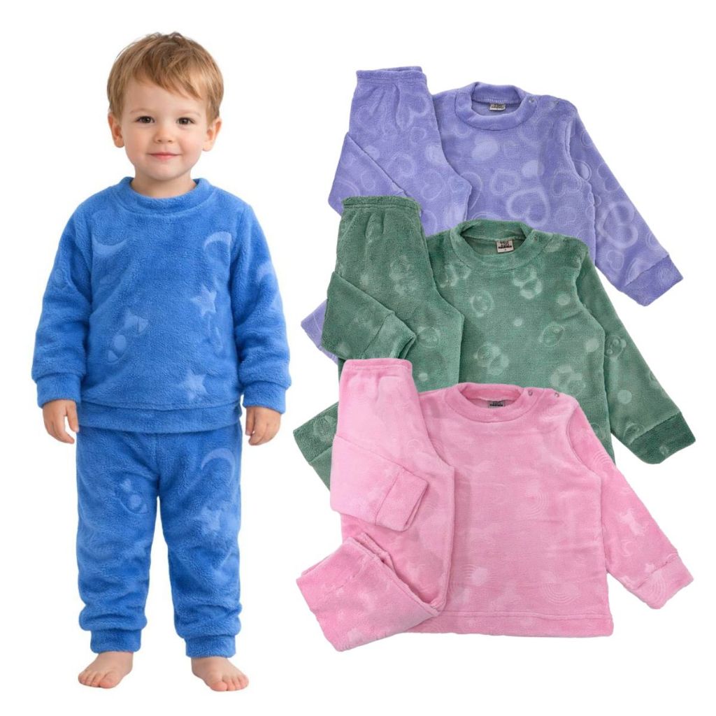 Conjunto Blusão Casaco e Calça Fleece Manga Longa Infantil Menina Menino Inverno