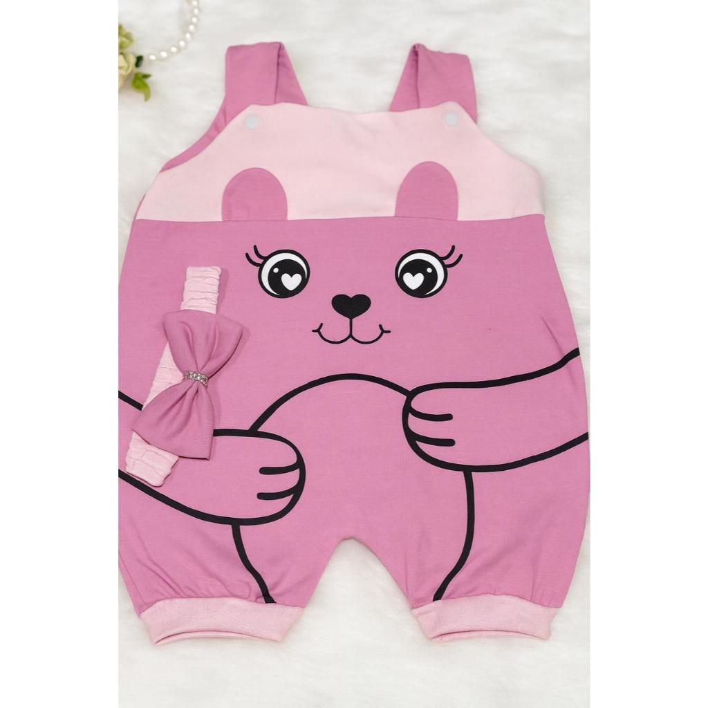Conjunto Jardineira Bebê Menina com Tiara Gatinha – Macacão Infantil Fofo, Macio e Confortável — imagem 2 de 2