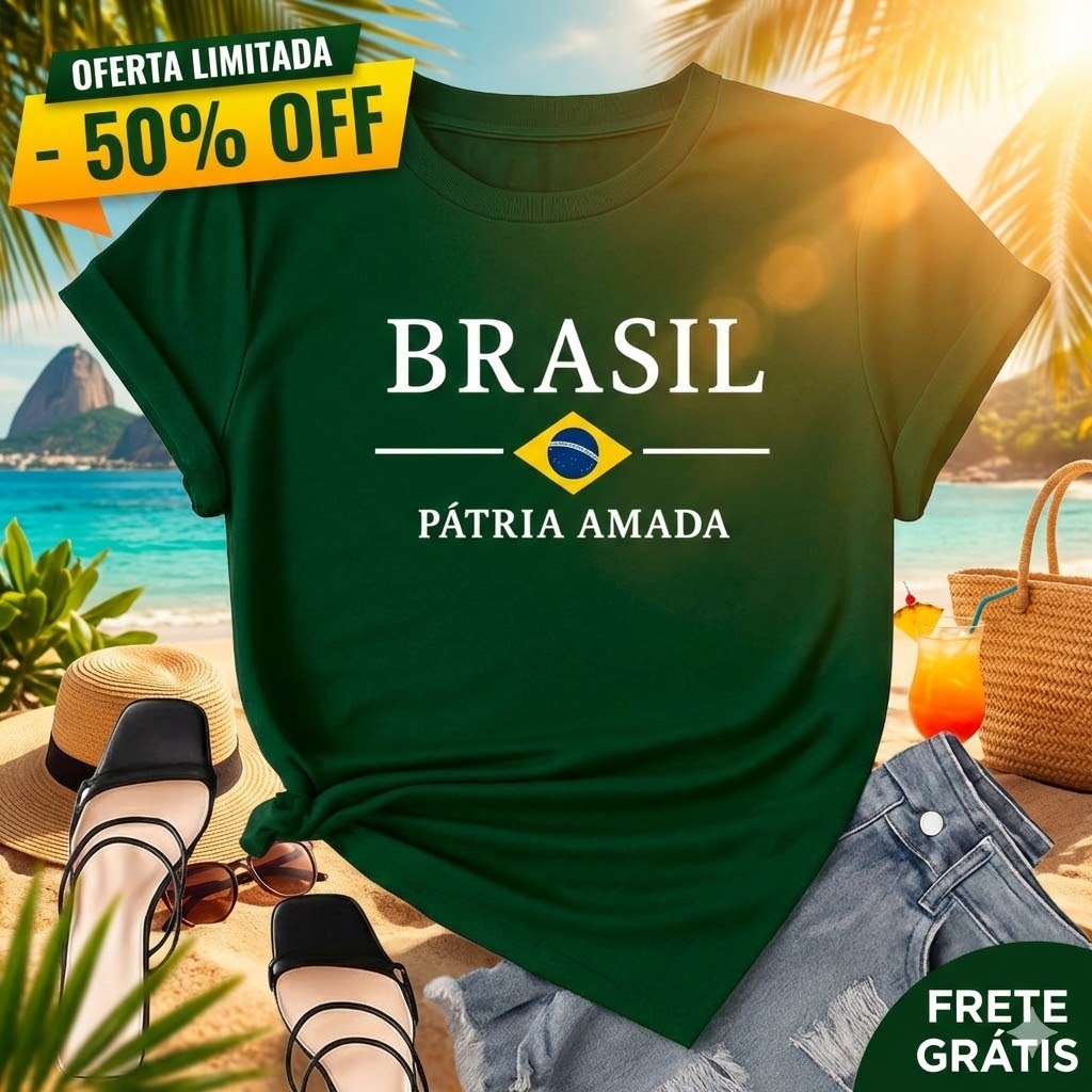 Camiseta Camisa Blusa T-shirt Feminina 100%Algodão Copa do Mundo Bandeira do Brasil