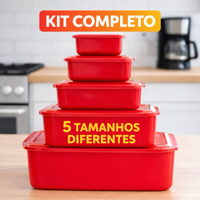Kit Potes Retangulares Herméticos com Tampa -Tamanhos 4L 1,8L 1L 500ml 250ml em Oferta na Shopee