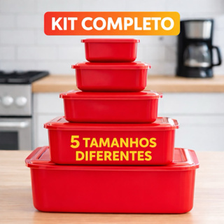 Kit Potes Retangulares Herméticos com Tampa -Tamanhos 4L 1,8L 1L 500ml 250ml em Oferta na Shopee