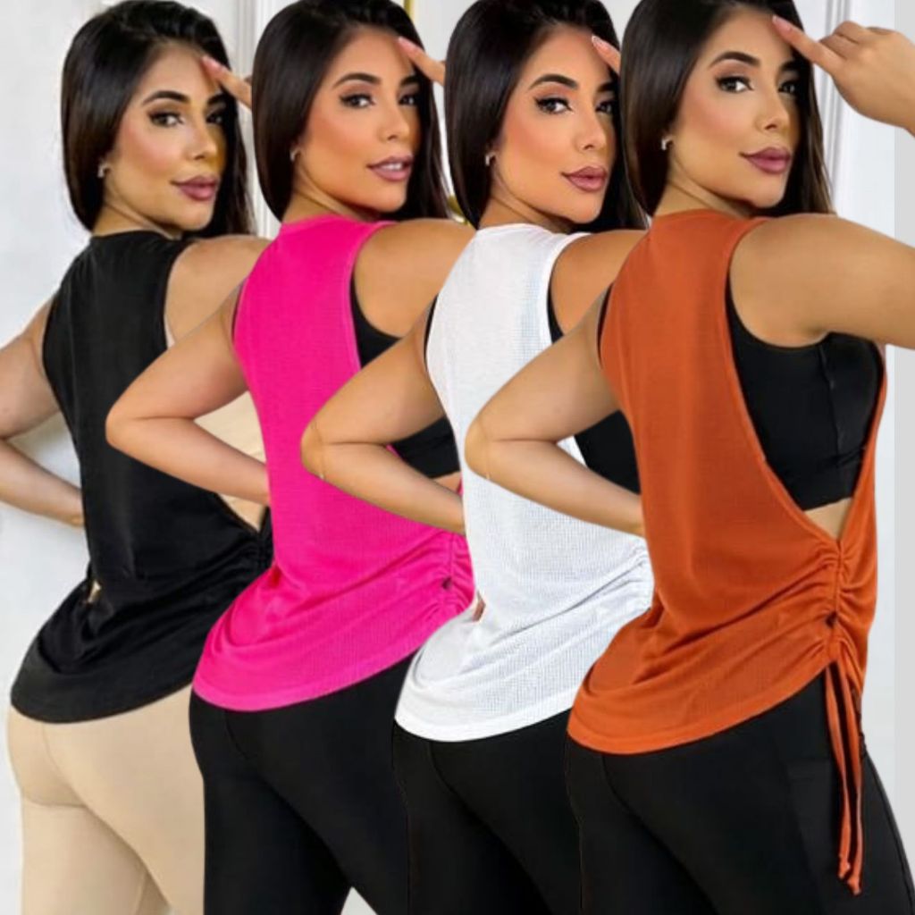 Kit 4 Blusas Dry Fit Feminina fitness Puxar}veste leggins tapa bumbum tule Top Nadador Treino Sport Regata