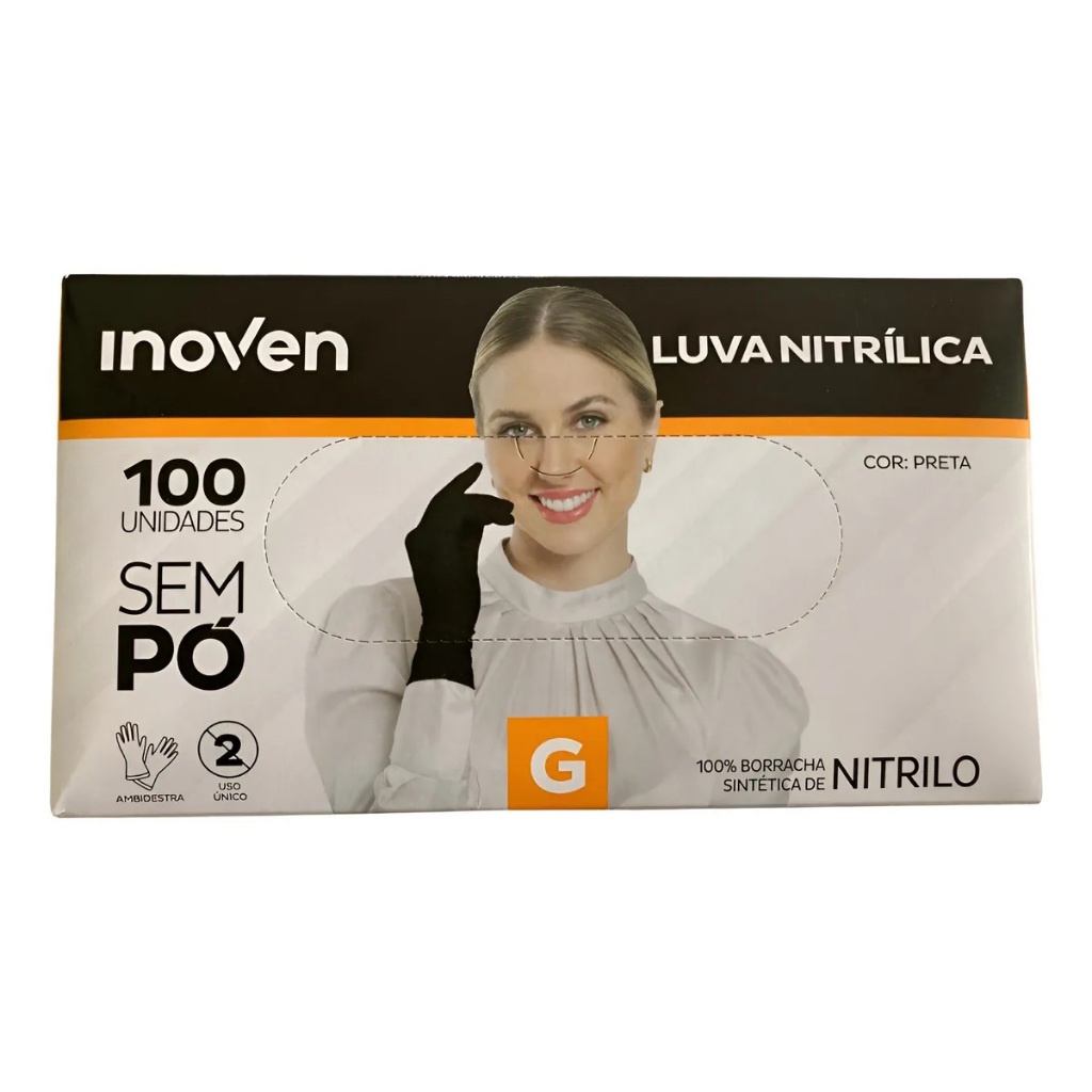 LUVA DE NITRILO COR PRETA C/100 UNIDADES - INOVEN