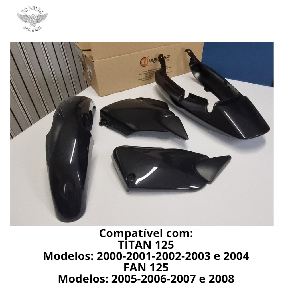 Kit Carenagem Wester FAN 125 2005, 2006,2007 e 2008/ TITAN 125 2000,2001,2002,2003 e 2004 Preto Inj