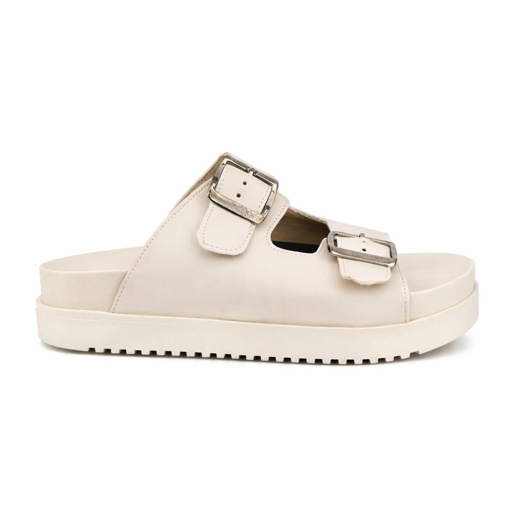 Sandália Papete Birken Feminina FlatForm Plataforma Baixa Fivela Ajustável Antiderrapante Confortável Tendência de Verão