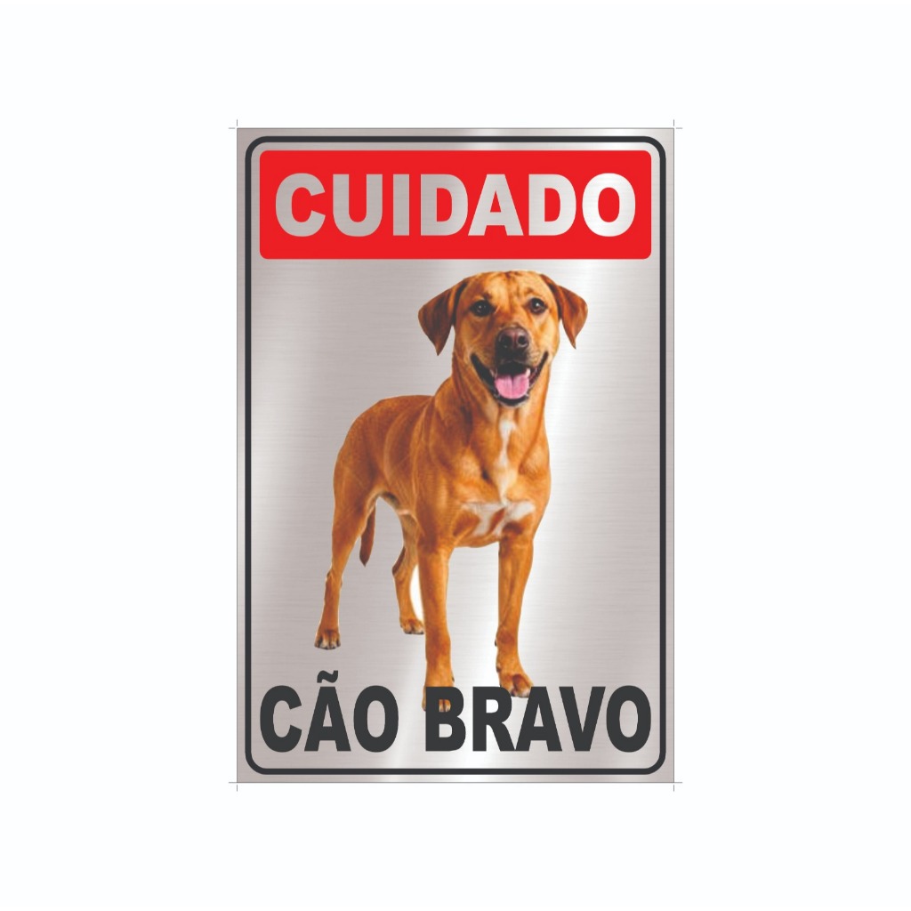 PLACA CÃO BRAVO CARAMELO - VIRA LATA - TAMANHO 30X20 CM EM ALUMÍNIO - COM FITA DUPLA FACE PARA COLAR em Oferta na Shopee