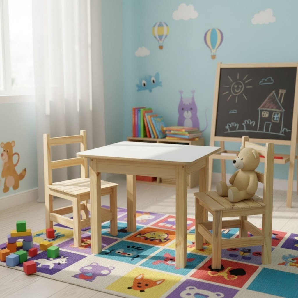 Conjunto Mesa Infantil Madeira Macica Resistente 2 Cadeiras em Oferta na Shopee