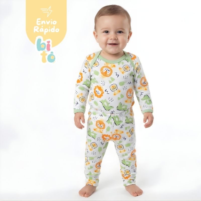 conjunto body e calça bebê menino  manga longa estampado suedine 100% algodão em Oferta na Shopee