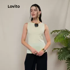 Lovito Blusa Sem Mangas Decote Canoa Elegante Moda Trabalho Feminino BRTKB1311BRL1341