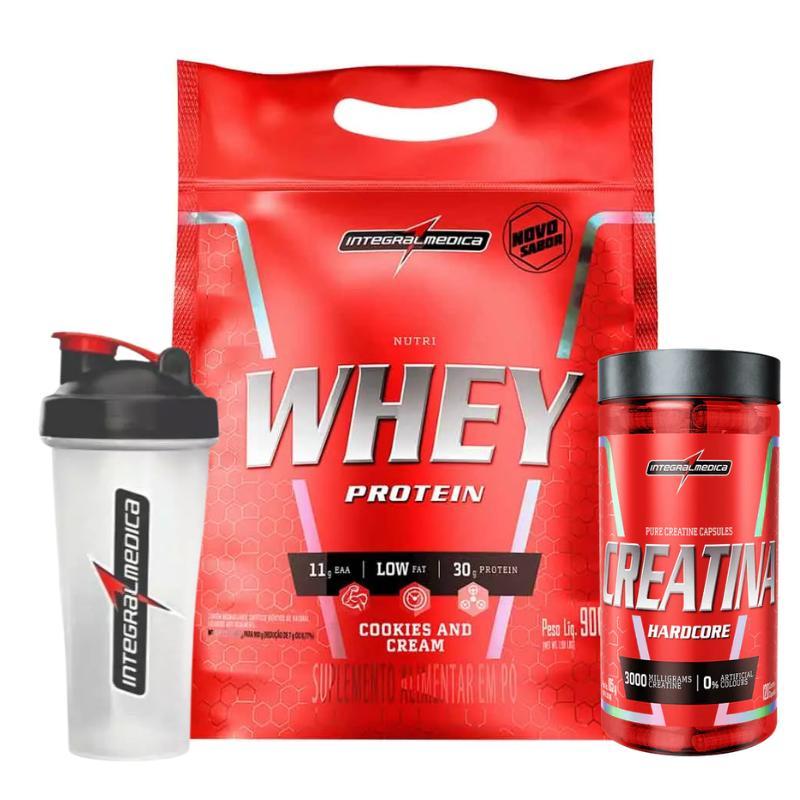 Kit Nutri Whey Protein 900g + Creatina 120 Caps + Coqueteleira 700ml - Integralmédica
