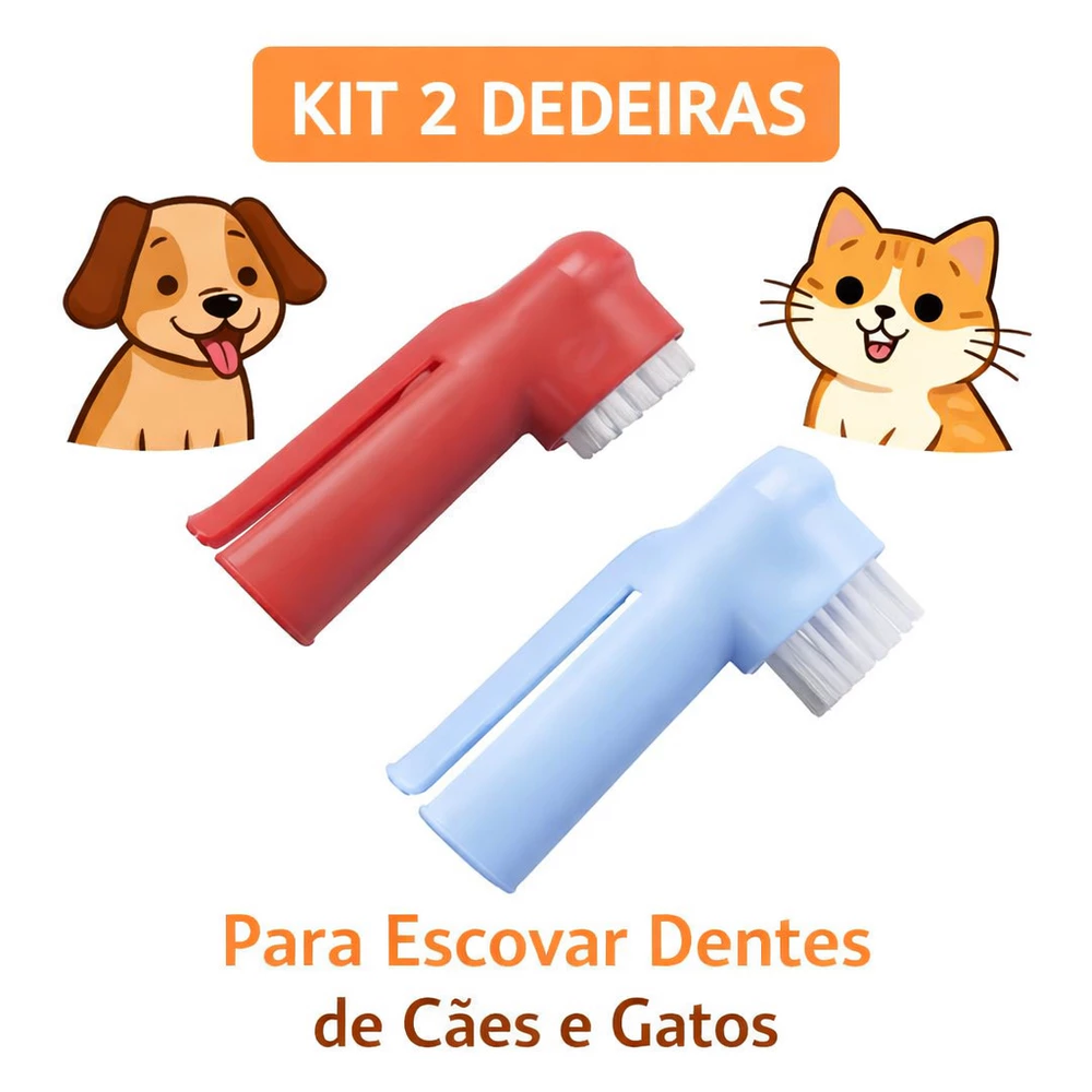 Escova De Dente para Cachorro Gato Cães Dedeira com 2 unidades
