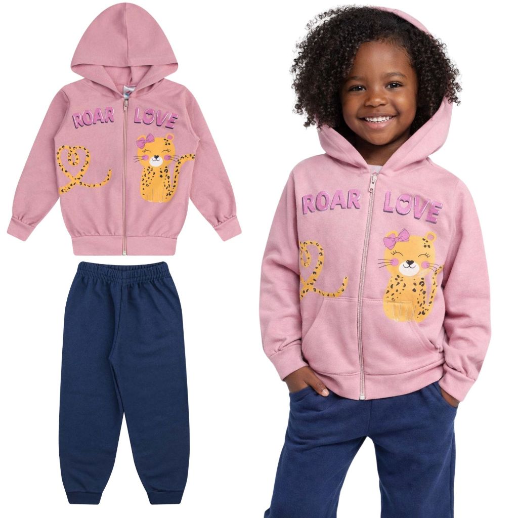 Conjunto Moletom Infantil Menina Com Ziper e Capuz