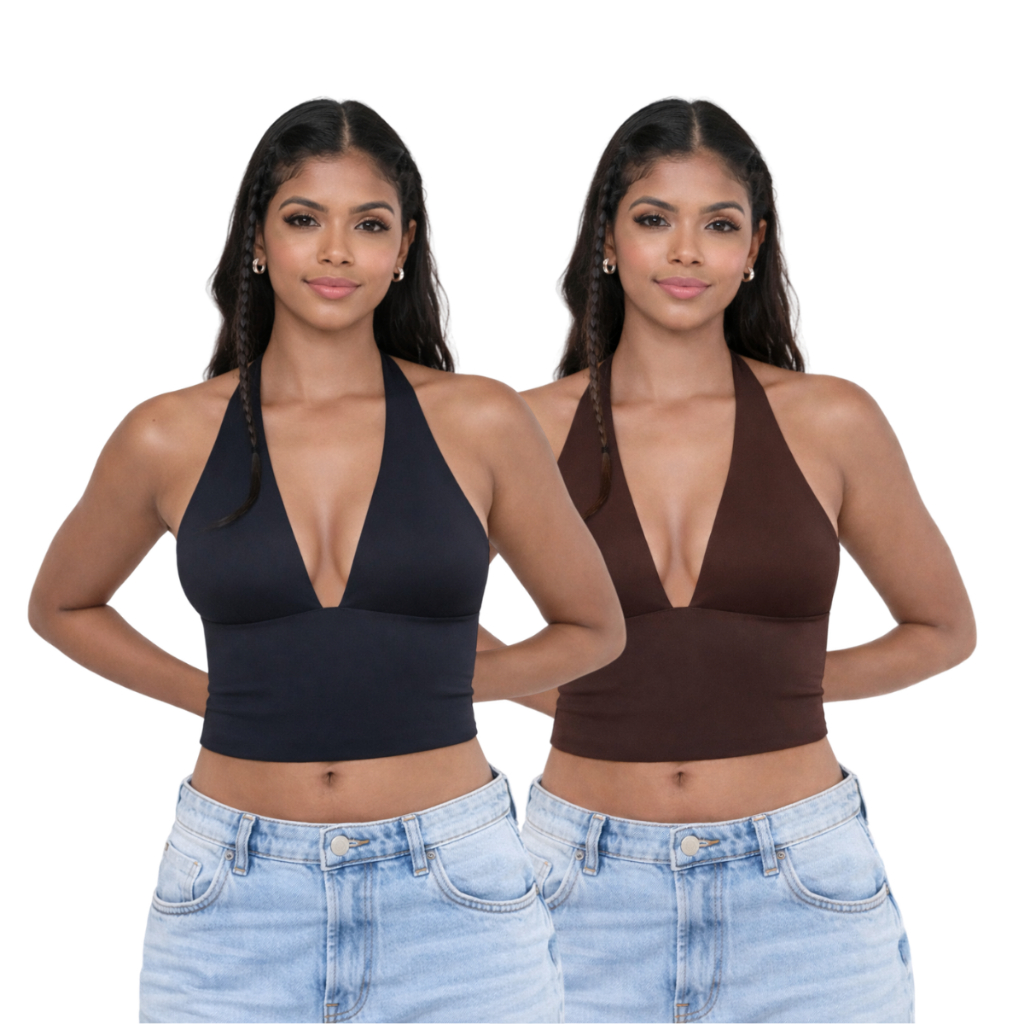 KIT 2 - Blusa Frente Unica com Amarração no Pescoço em Oferta na Shopee