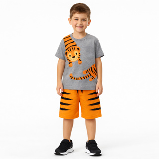 Conjunto Infantil Masculino Tigrinho Mescla Verão 100% Algodão – Tam 1 ao 8 em Oferta na Shopee