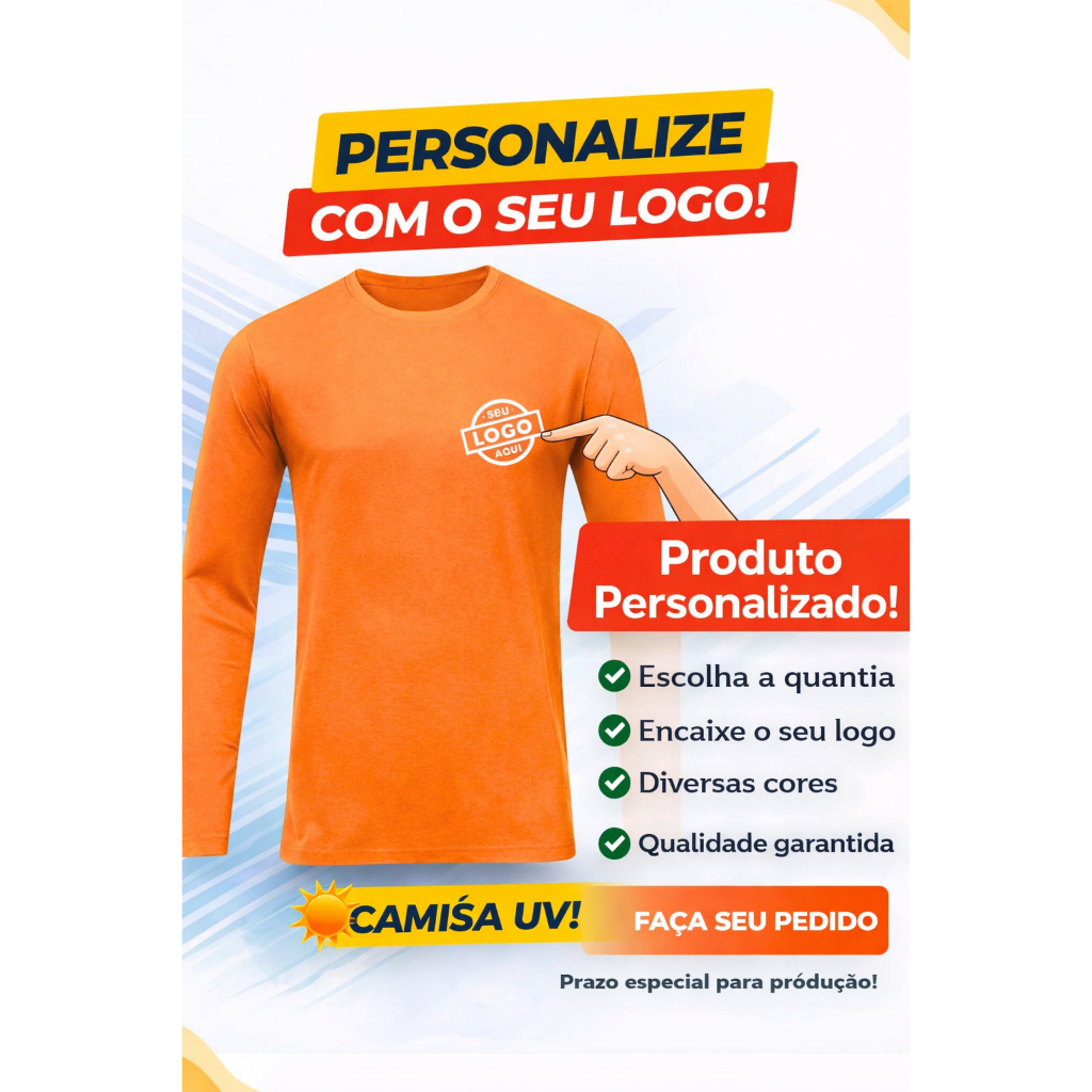 Camisa Uv +50 Manga Longa Personalizada Logo Frente DTF Uniforme Empresa Logo Time Logo em Oferta na Shopee