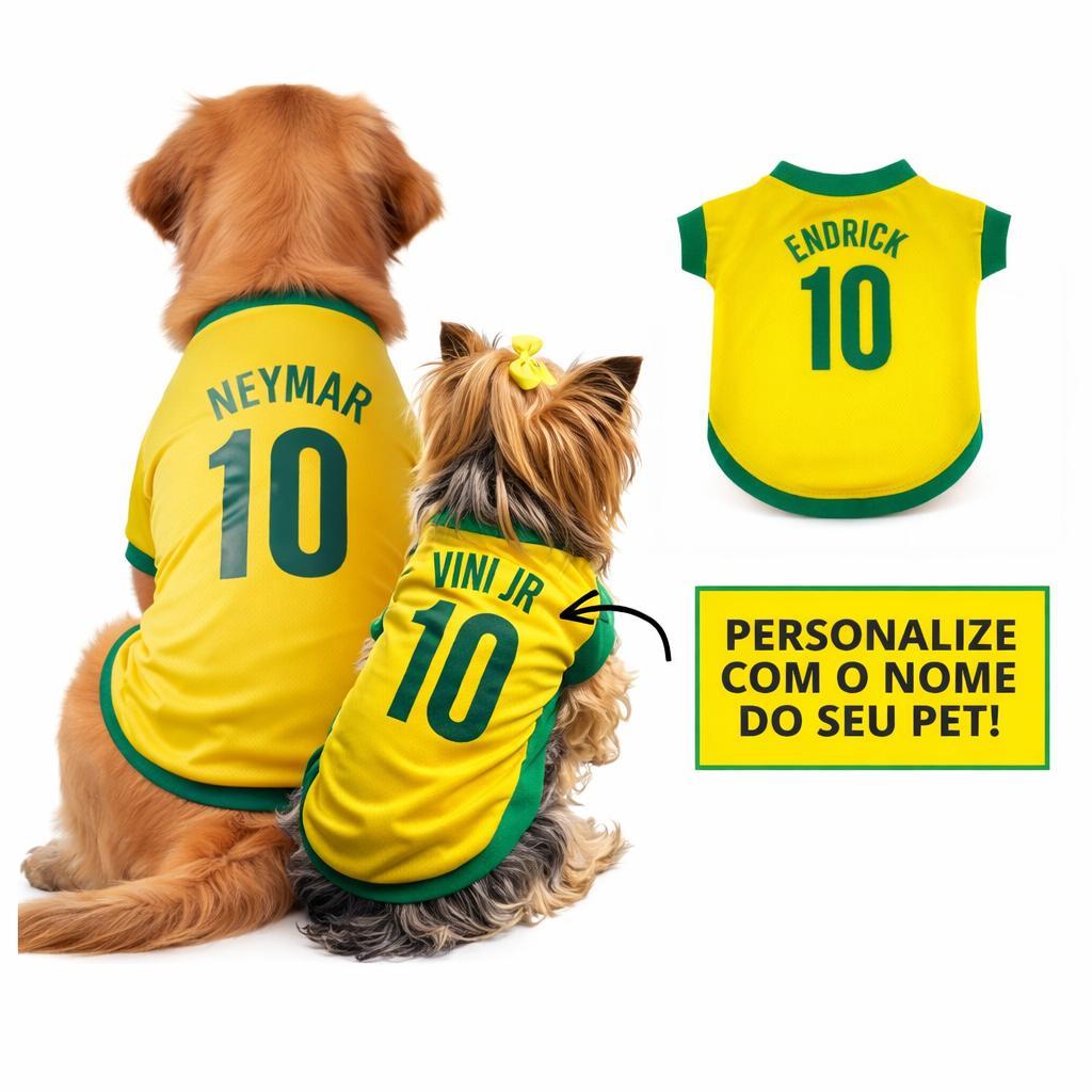 Roupinha PET Brasil Cachorro Gato - Personalize Com O Nome Do Seu Pet