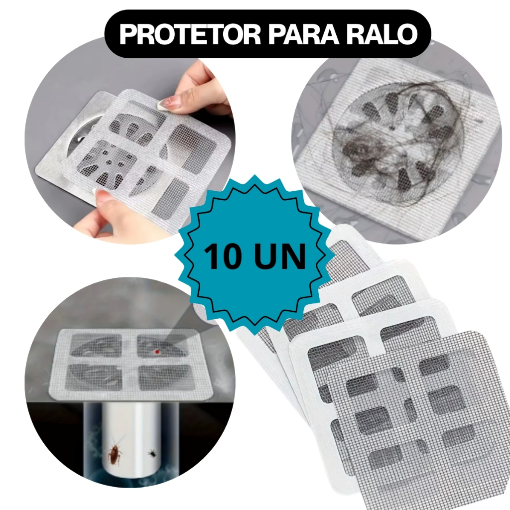 Protetor Filtro Tela de Ralo Autoadesivo Proteção Contra Baratas Mosquitos e Cabelos na Tubulação