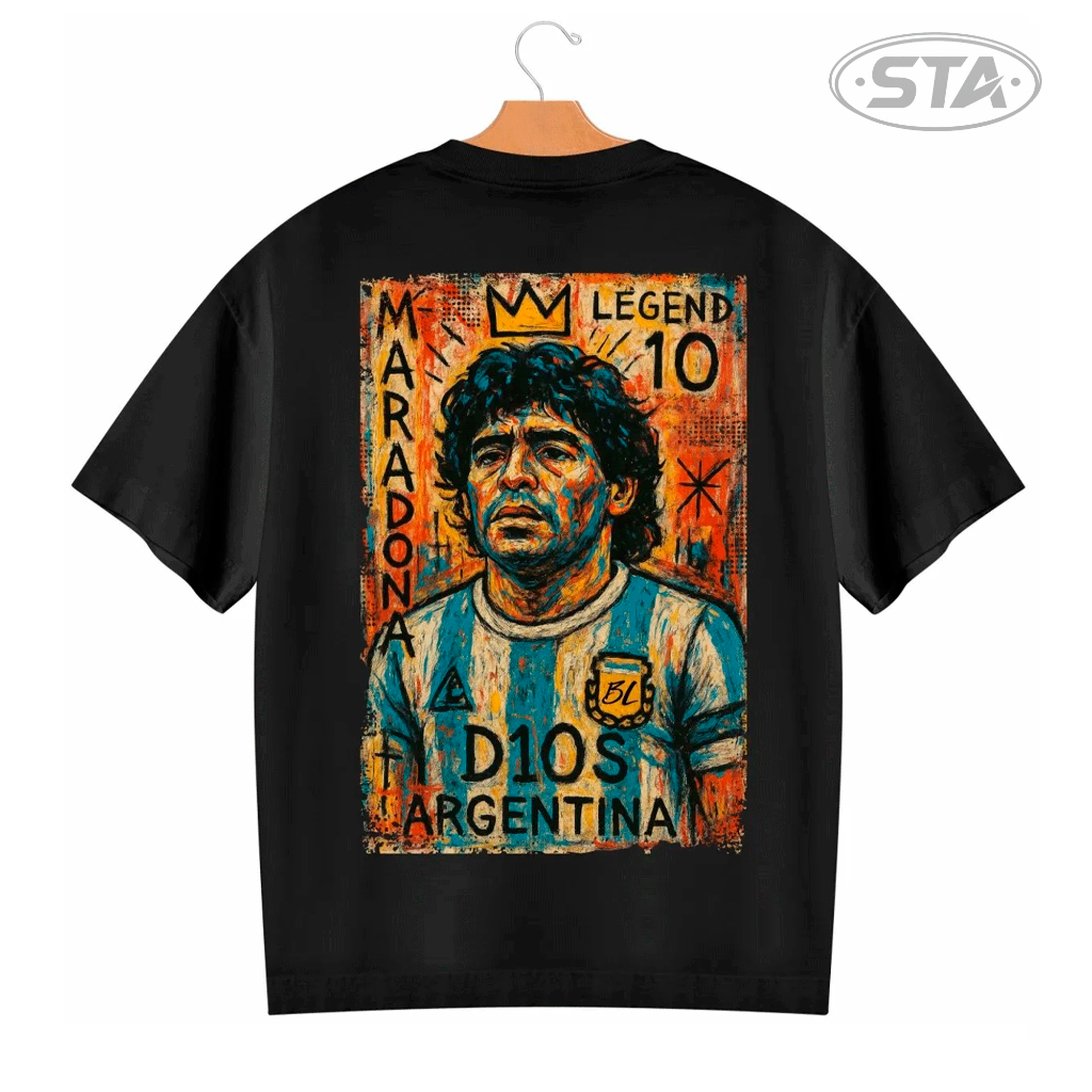 Camiseta Maradona Oversized Argentina Copa Do Mundo Brasil Rei 10 Futebol 100% Algodão Premium