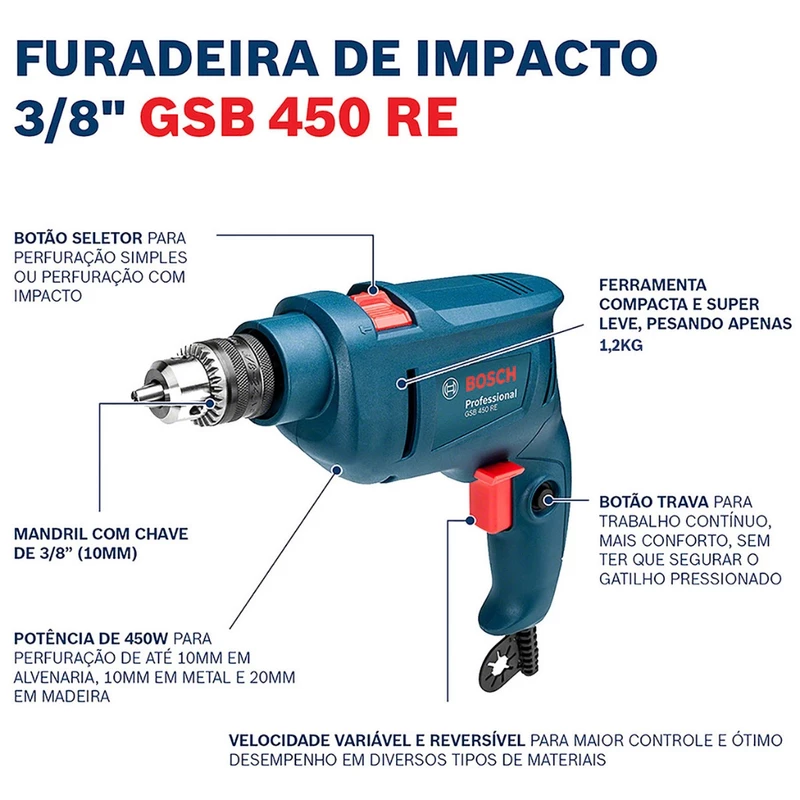 Furadeira de Impacto Bosch GSB 450 RE 450W — foto 3