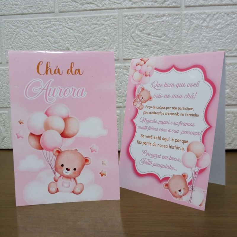 Centro de Mesa Chá  Bebê Ursinha Rosa – Plaquinha de Agradecimento Personalizada | Enfeites de Festa