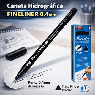 Kit 1, 2, 4, 5 Ou 10 Caneta Fineliner 0.4mm Ponta Fina Escrita e Traços Preto Azul Hidrográfica em Oferta na Shopee