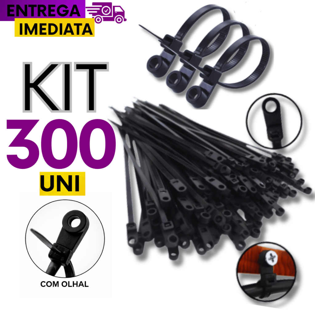 KIt 300/200/100  Abraçadeiras com Olhal Para Fixação de Fios Tubos e Canos Obras e Casa Nylon