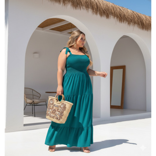 Vestido roupas femininas plus size longo três marias soltinho com alças de amarrar G1 G2 G3 básico dia a dia verão em Oferta na Shopee