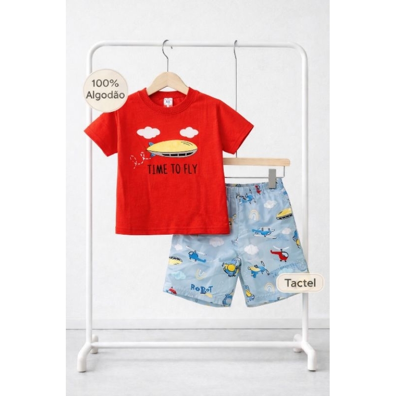 Conjunto Infantil de verão menino - Camiseta/ Regata + Shorts estampado promoção shopee tam 1 a 3
