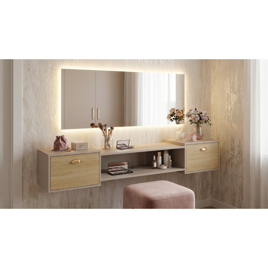 Penteadeira Camarim Closet Margot Saad Joy MakeUp Maquiagem Suspensa Gaveta Organizador Nicho, Divisória, Puxador Concha