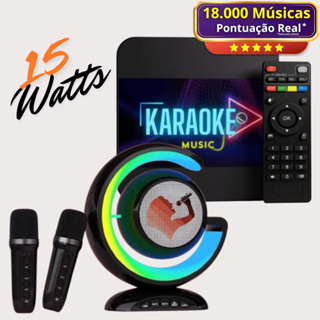 Aparelho Karaoke 18.000 Músicas + Pontuação Real + Fila + Caixa de Som 15W + 2 Microfones S/Fio em Oferta na Shopee