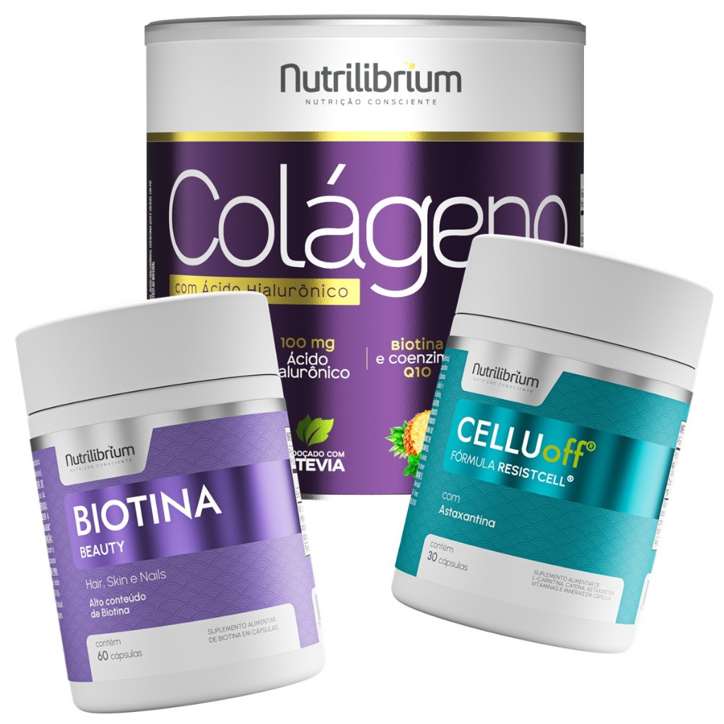 Kit Colágeno Verisol Hialuron 200g + Celluoff 30 Caps + Biotina 60 Caps Nutrilibrium