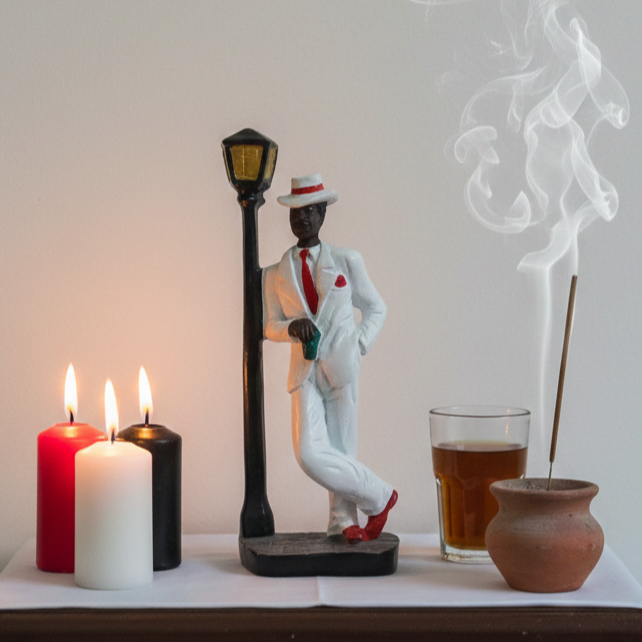 Zé Pilintra imagem 17cm Zé pilintra apoiado no poste de resina miniatura decoração umbanda em Oferta na Shopee