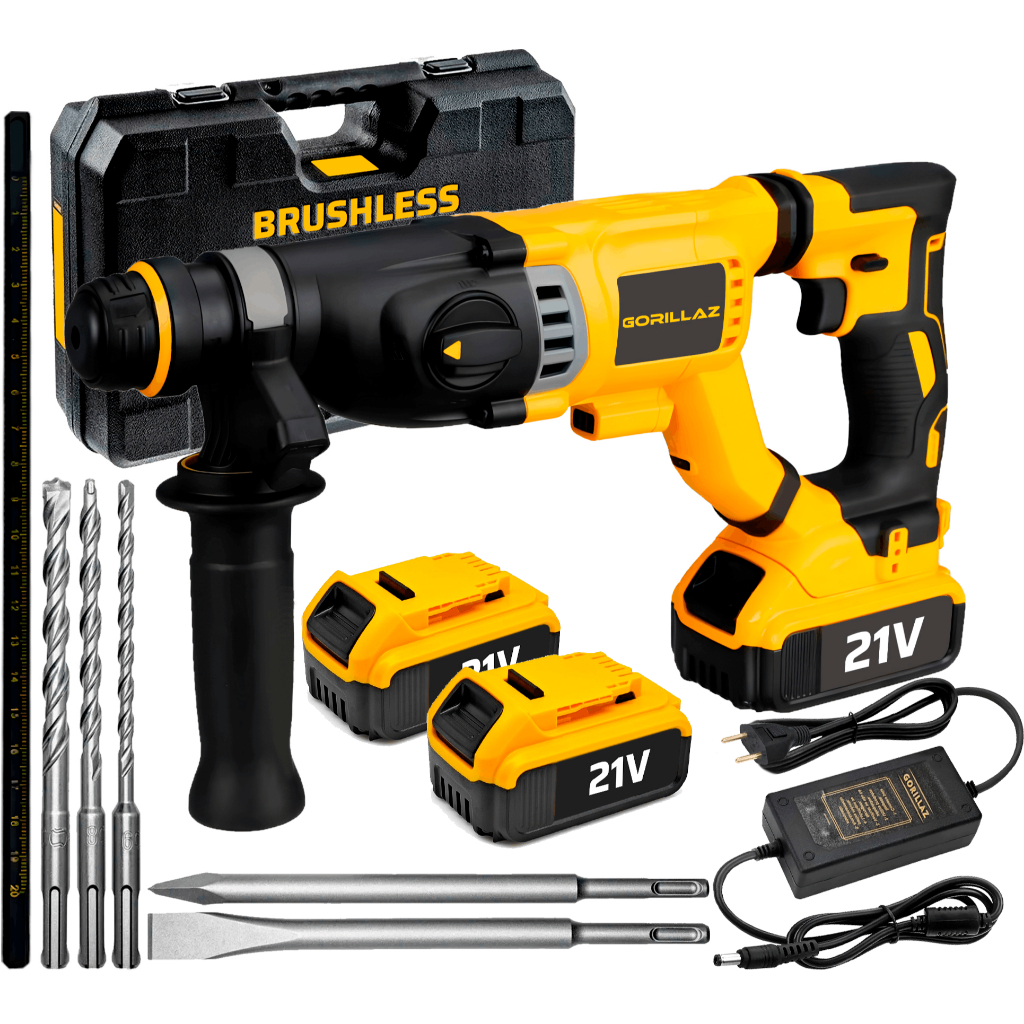 Martelete Perfurador Rompedor De Impacto Sds Plus Rotativo Com 2 Baterias 21v + Acessórios Gorillaz em Oferta na Shopee