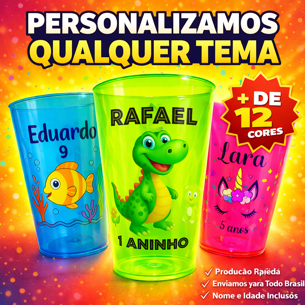 Kit 10 Copos Twister Caldereta 300ml Personalizado Evento Lembrancinha Festa Aniversário Infantil